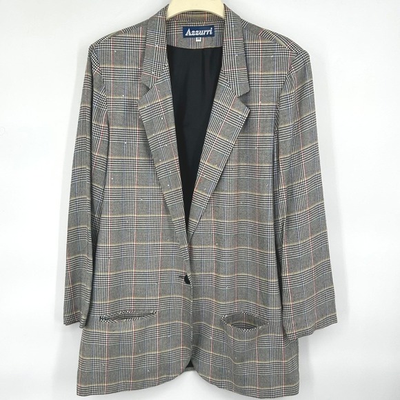Azzurri Jackets & Blazers - Azzurri Wms Blazer 18 Gray Glen Plaid Rhinestone Vintage 90s Dark Academia